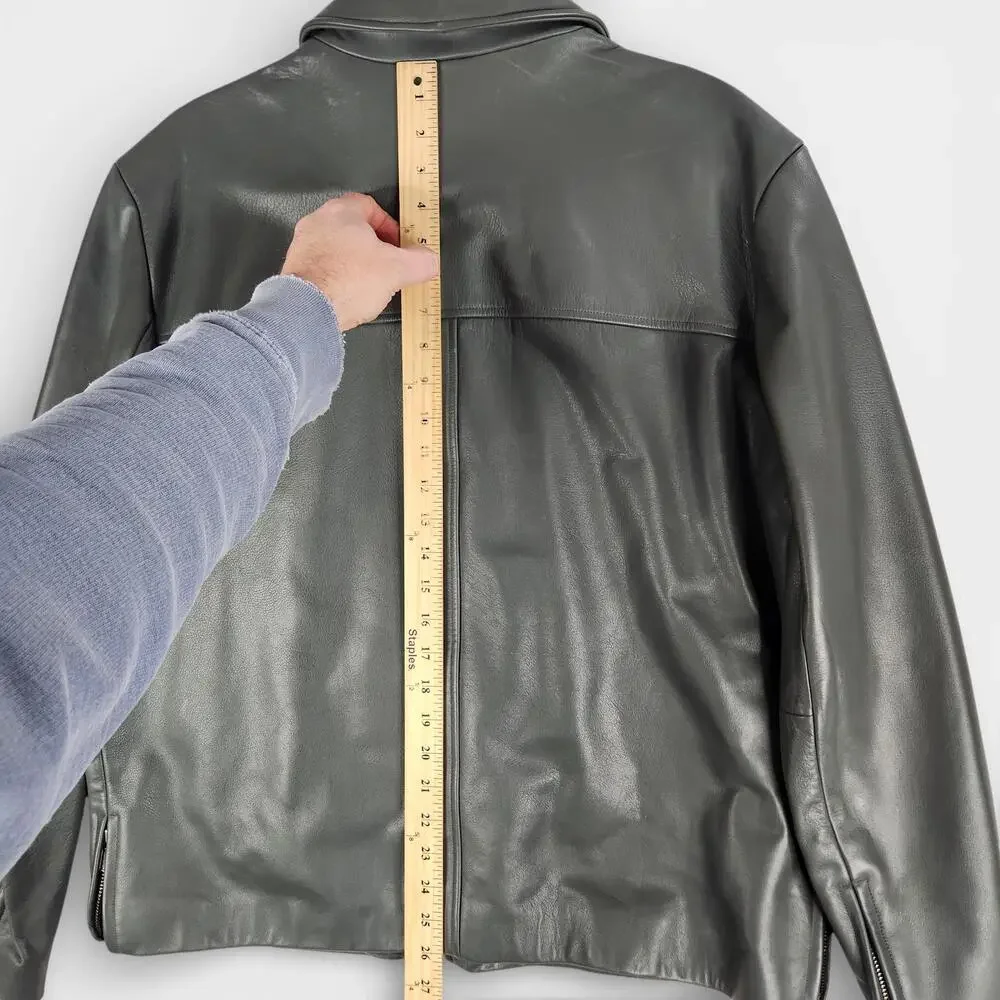 Y2K Banana Republic Leather Bomber Jacket Mens Large Gray Biker Zip Vents Lined